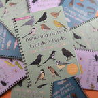 Children's book titled 'Amazing British Garden Birds' with bird illustrations on a colorful background.
