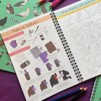 Children's activity book with craft instructions on a colorful background