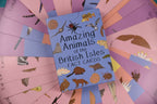 Card with 'Amazing Animals of the British Isles' title on a pink background with animal illustrations.