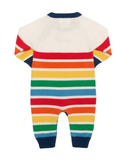 Knitted rainbow romper with caterpillar on the front