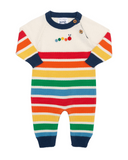 Knitted rainbow romper with caterpillar on the front