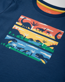 Navy short sleeve t-shirt with dinos printed across the front 