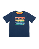 Navy short sleeve t-shirt with dinos printed across the front 