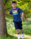 Navy short sleeve t-shirt with dinos printed across the front 