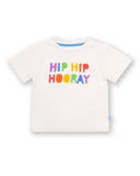 White t-shirt with colourful Hip Hip Hooray Slogan
