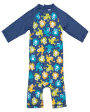 Sunsuit blue with frogs printed all over 