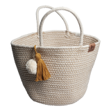 Rope storage basket with tassel detail in Ochre colour
