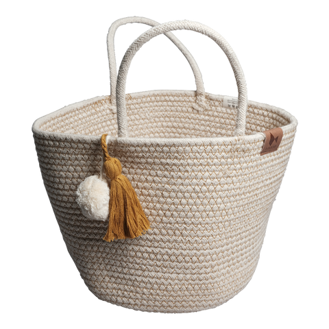 Rope storage basket with tassel detail in Ochre colour