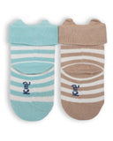 Happily socks in min green and beige with white stripe design. Little bunny faces when turned down. 