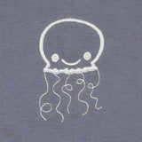 Blue short sleeve organic cotton tshirt with a little jellyfish on the front