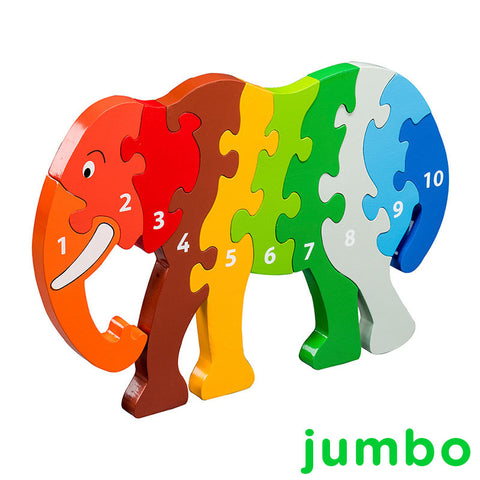 A jumbo rainbow coloured elephant jigsaw with numbers 1-10 