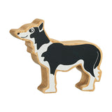 Wooden black and white dog figure 