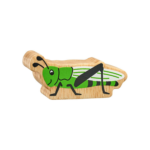Wooden green grasshopper figure 