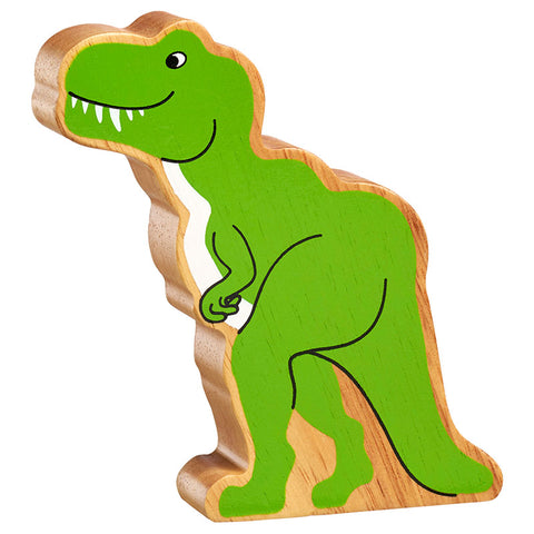 Green Trex wooden dinosaur figure  