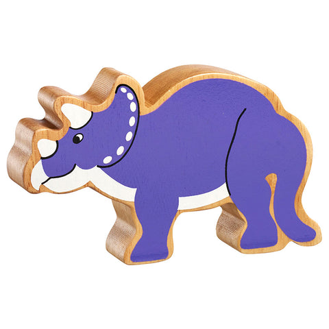Purple Tricerotops wooden dinosaur figure 