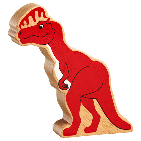 Red Dilophosaurus wooden figure 