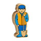 Wooden blue and yellow farm man figure
