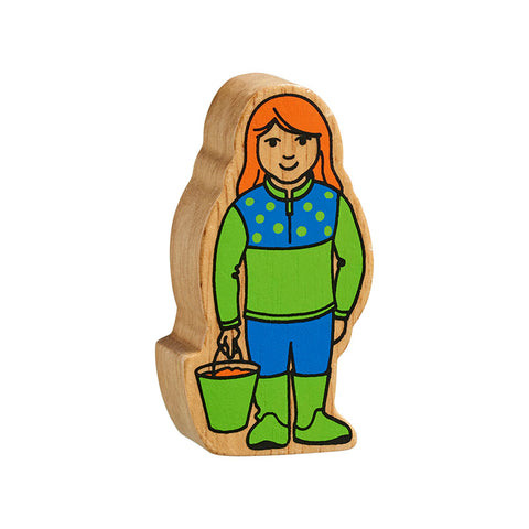 Wooden green and blue girl figure