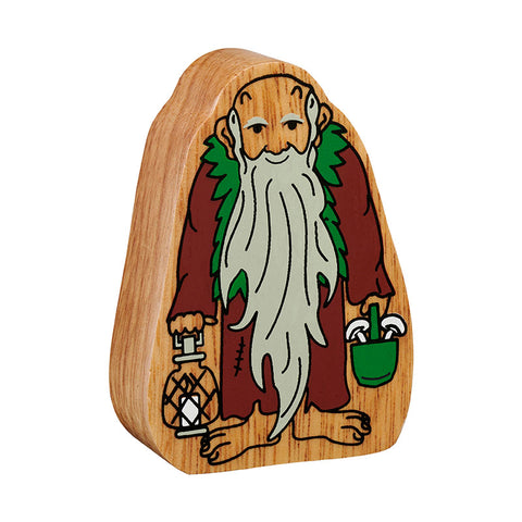 Wooden brown and green hermit figure