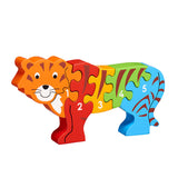 Tiger shaped jigsaw painted in bright colours with numbers 1-5 on