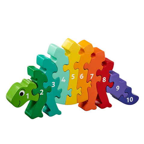 Rainbow coloured dinosaur shaped jigsaw with numbers 1-10 