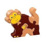 Monkey and baby brown wooden jigsaw 