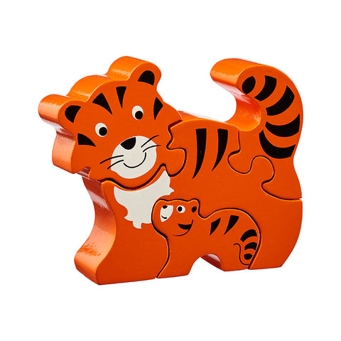 Tiger and cub orange wooden jigsaw