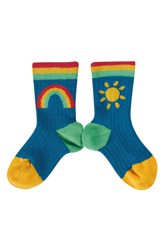 Frugi rib socks 2 pack, rainbow and sunshine 