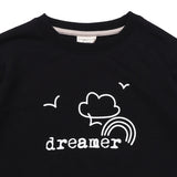 Black sweatshirt with dreamer written across the front in white