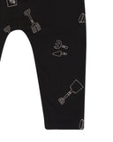 Black dungarees with a white sew and grow all over print